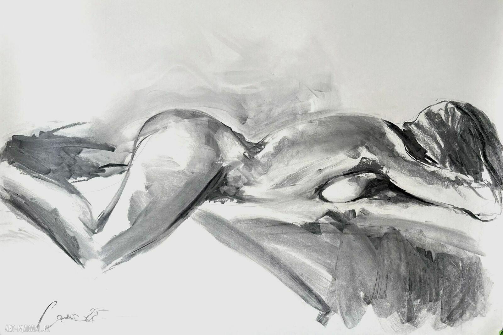 Akt 100x70 cm - szkic węglem na papierze