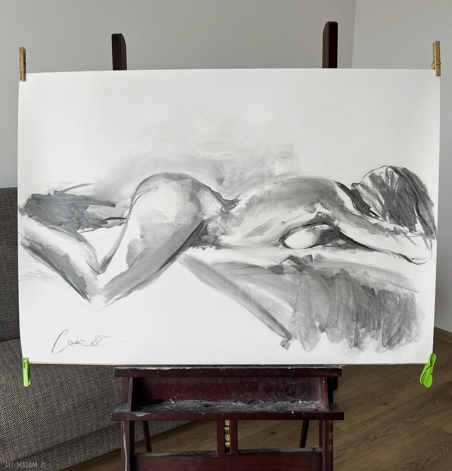 Akt 100x70 cm - szkic węglem na papierze