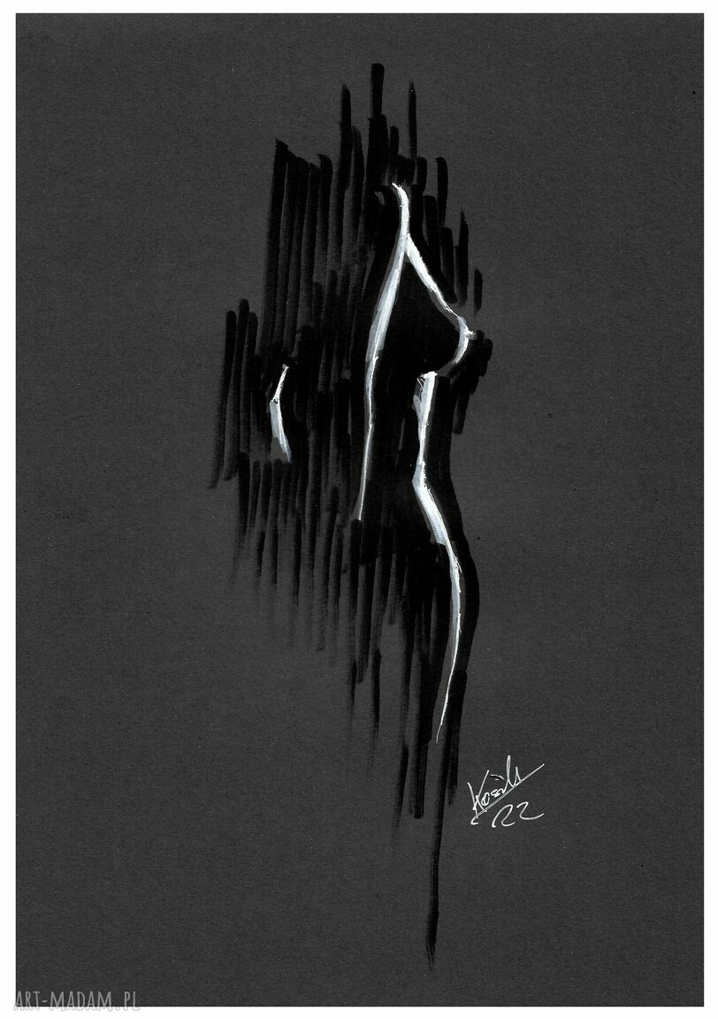 AKT 16 A4 - grafika akt kobiecy fine art nude - tusz i biały tusz