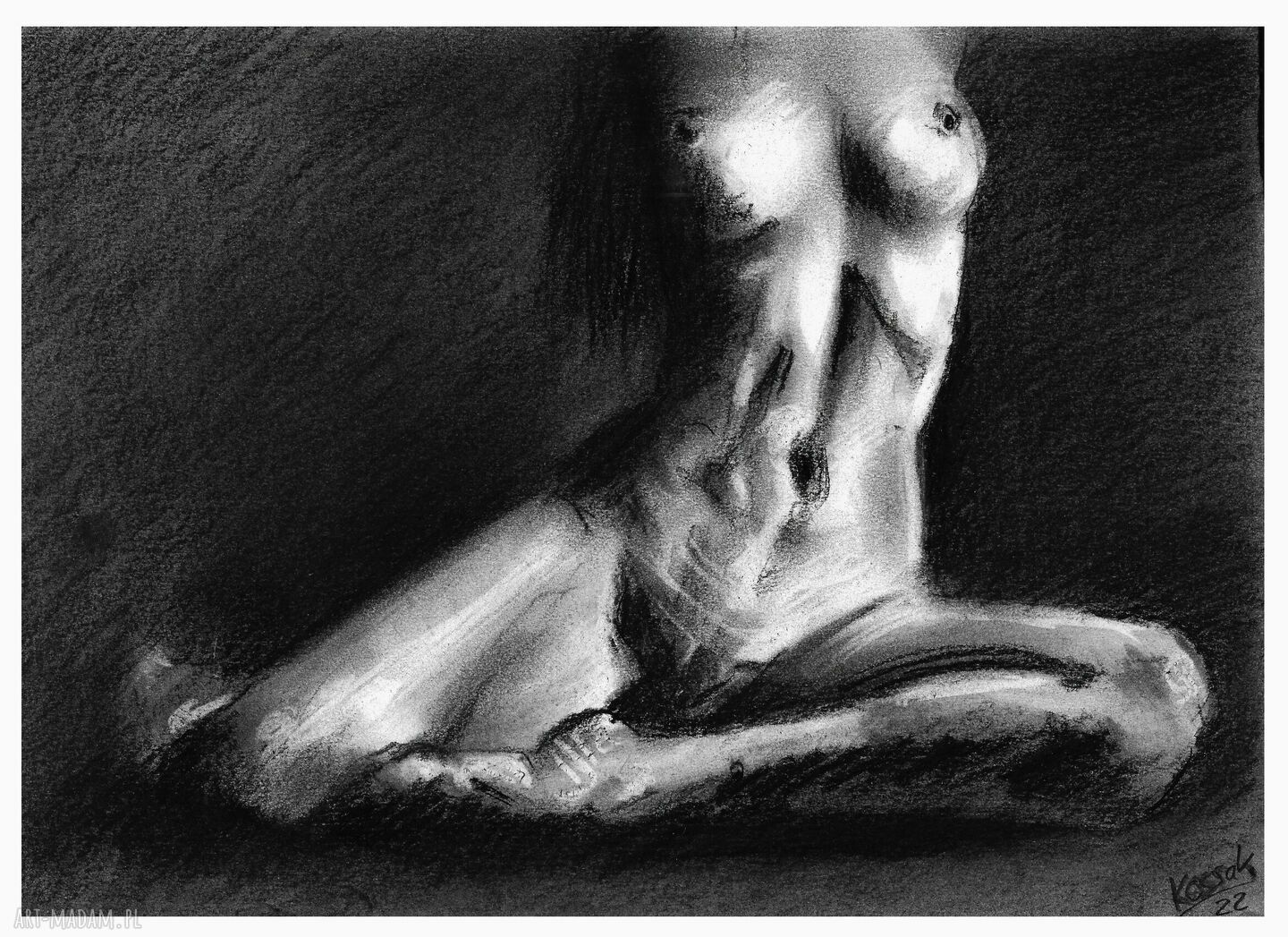 AKT 7 rysunek A4 - grafika akt kobiecy fine art nude z węgla drzewnego