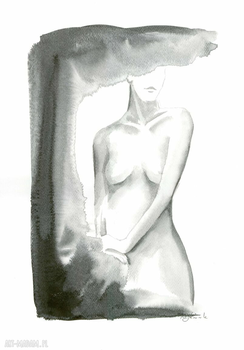 „Akt” - ręcznie wykonany rysunek tuszem 30x42 cm (oryginał)