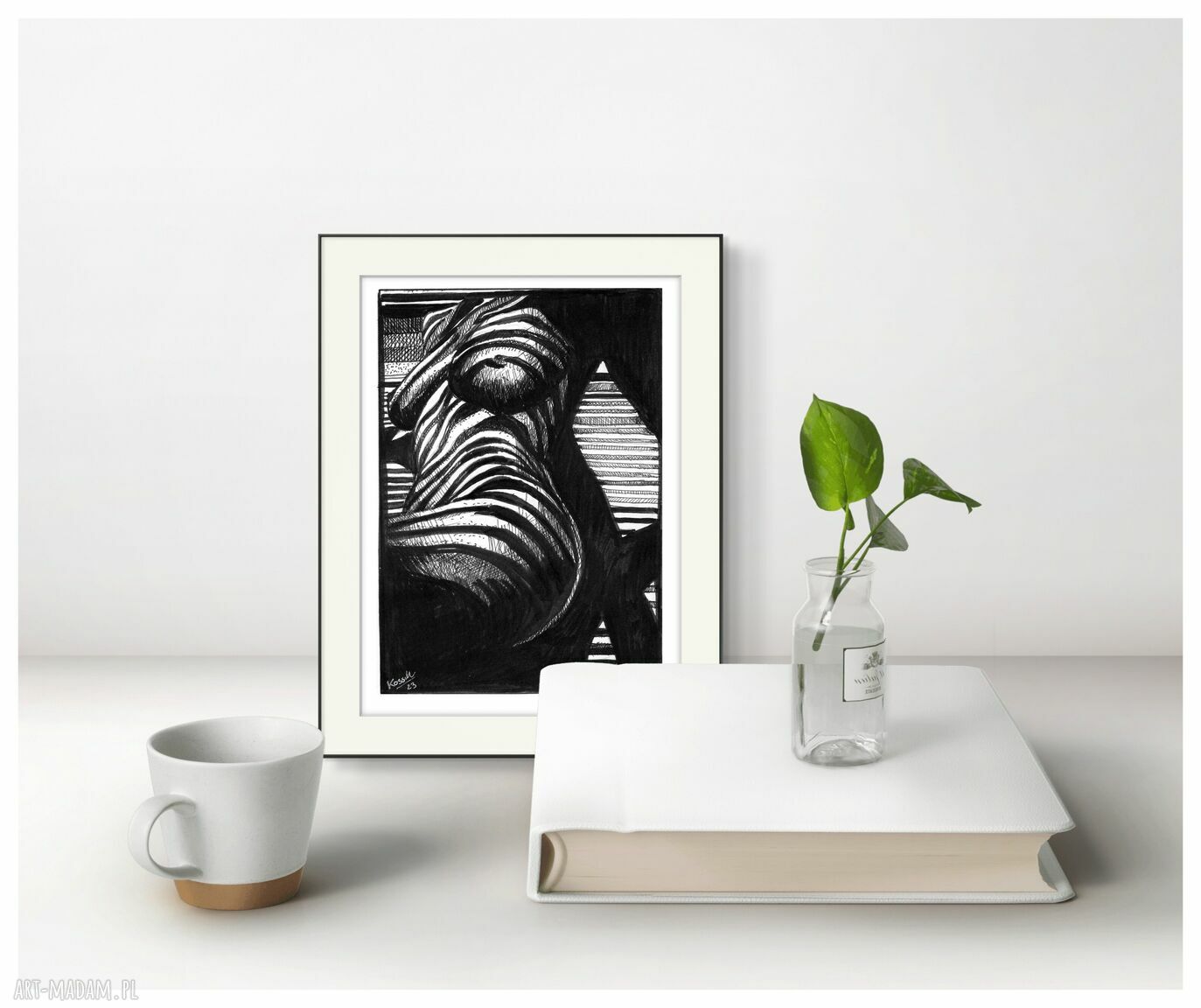 Akt Zebra I (A4) - ręcznie rysowana grafika fine art nude z tuszu