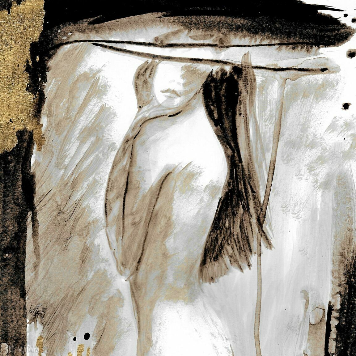 Akt - złocona abstrakcja 50 x 70 cm - ręcznie malowana grafika autorska