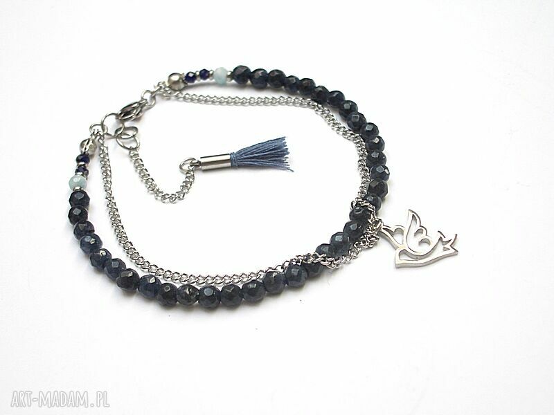 Alloys Collection /Gołębica/ - bransoletka ze stali szlachetnej z jadeitem, akwamarynem i szafirem
