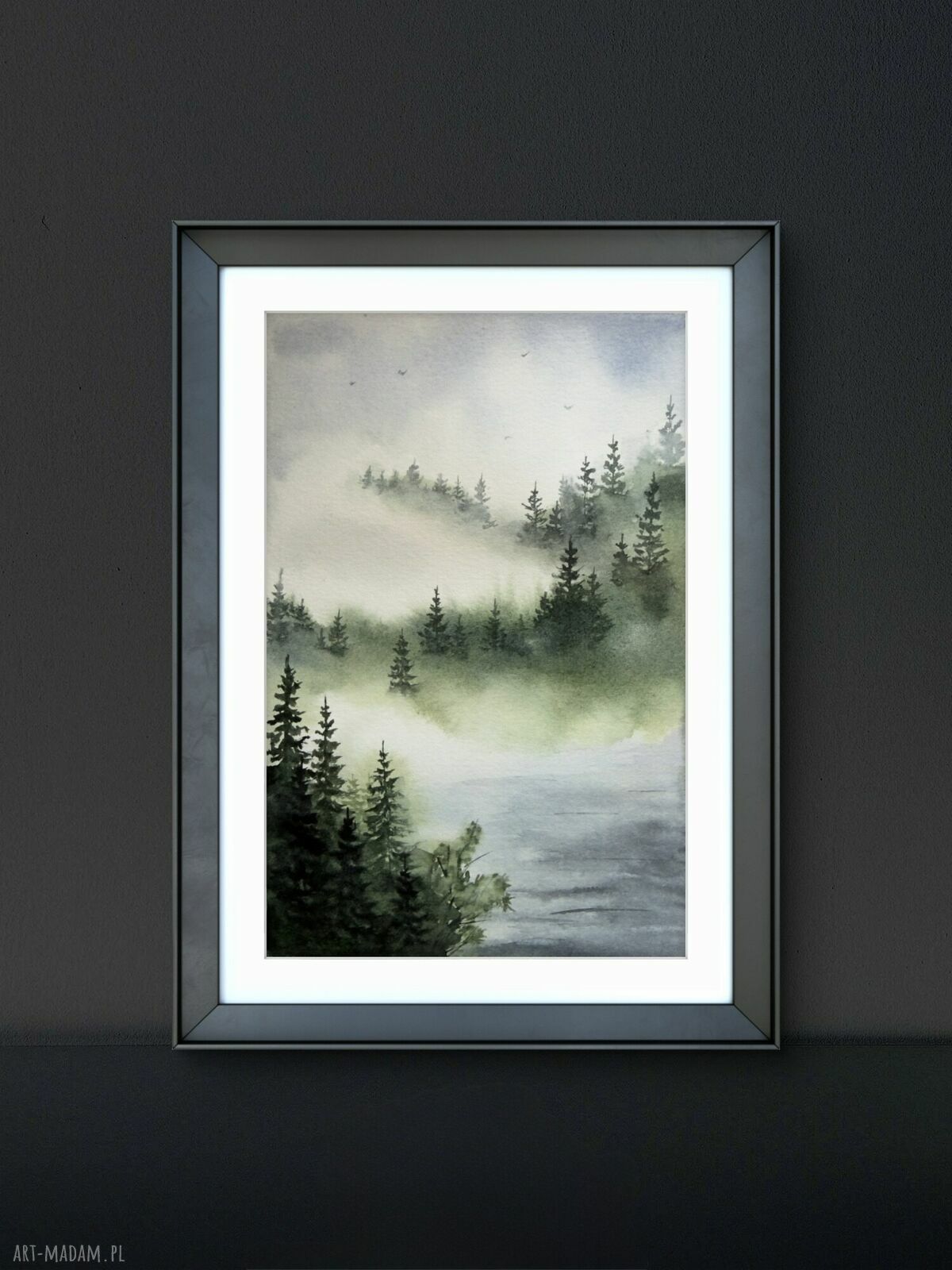 Akwarela A5 „Mgła” - las i choinki na papierze 19 x 13,5 cm