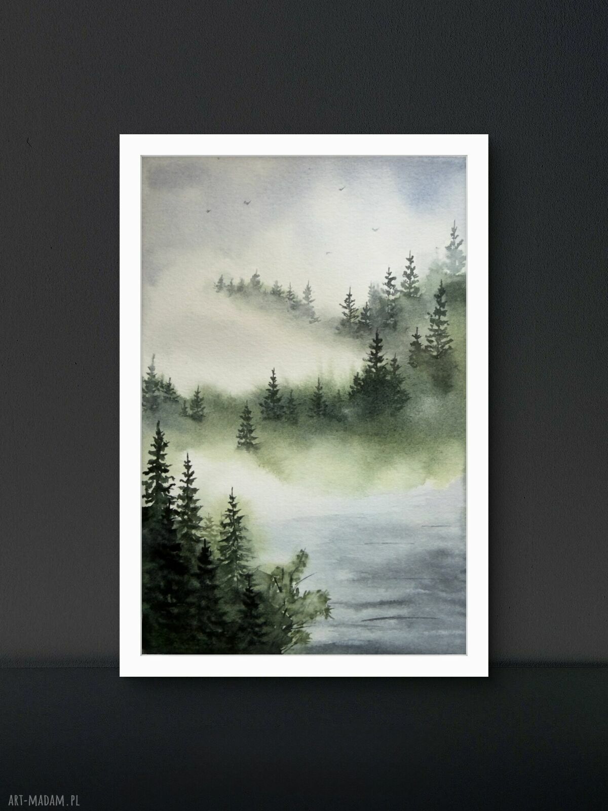 Akwarela A5 „Mgła” - las i choinki na papierze 19 x 13,5 cm