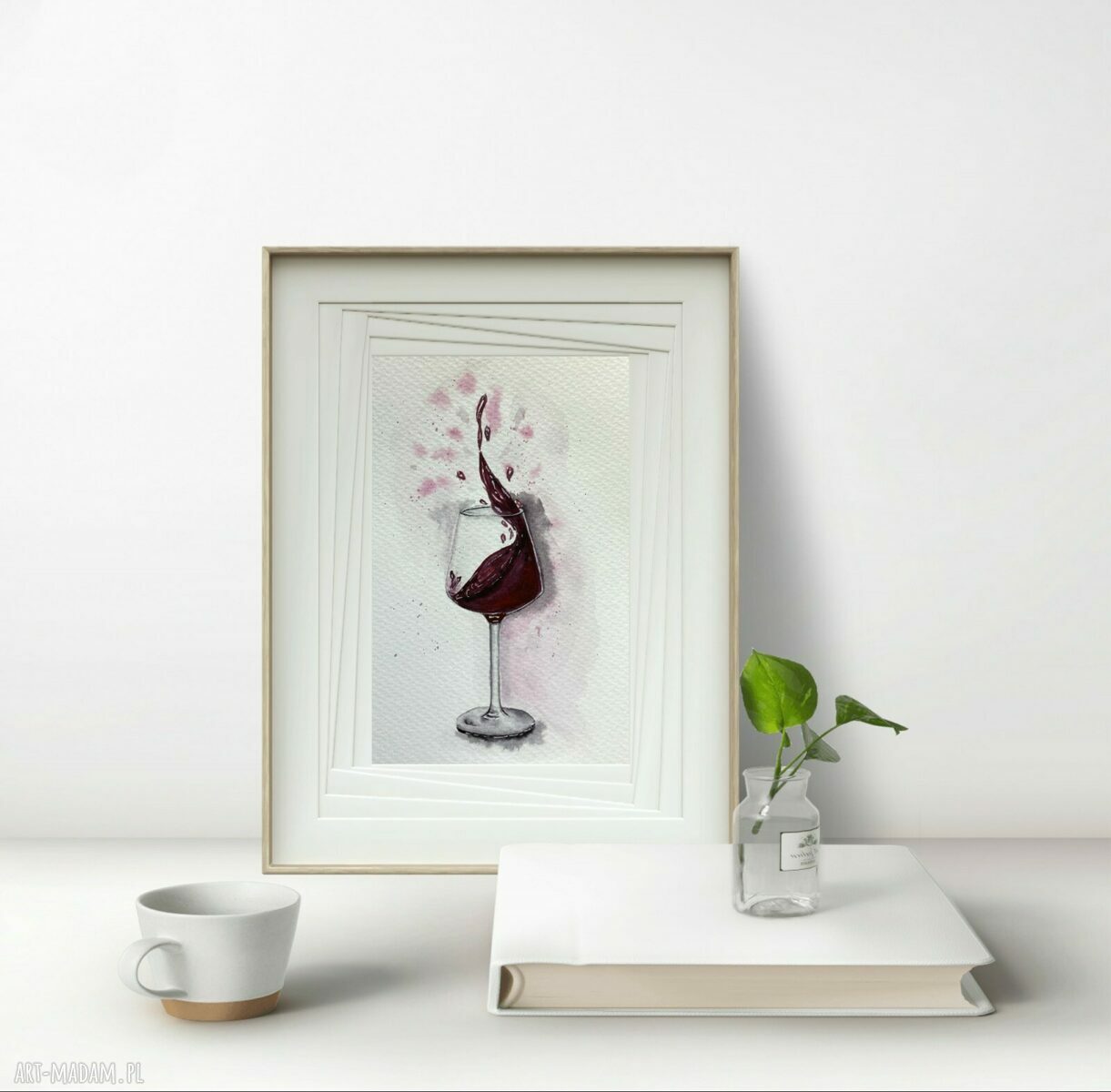 Akwarela A5 Wino - ręcznie malowany obraz 13x20 cm bez ramki