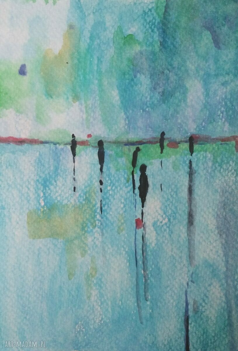 Abstrakcja w akwareli 12,5x18 cm - turkusowa kompozycja na papierze Fabriano