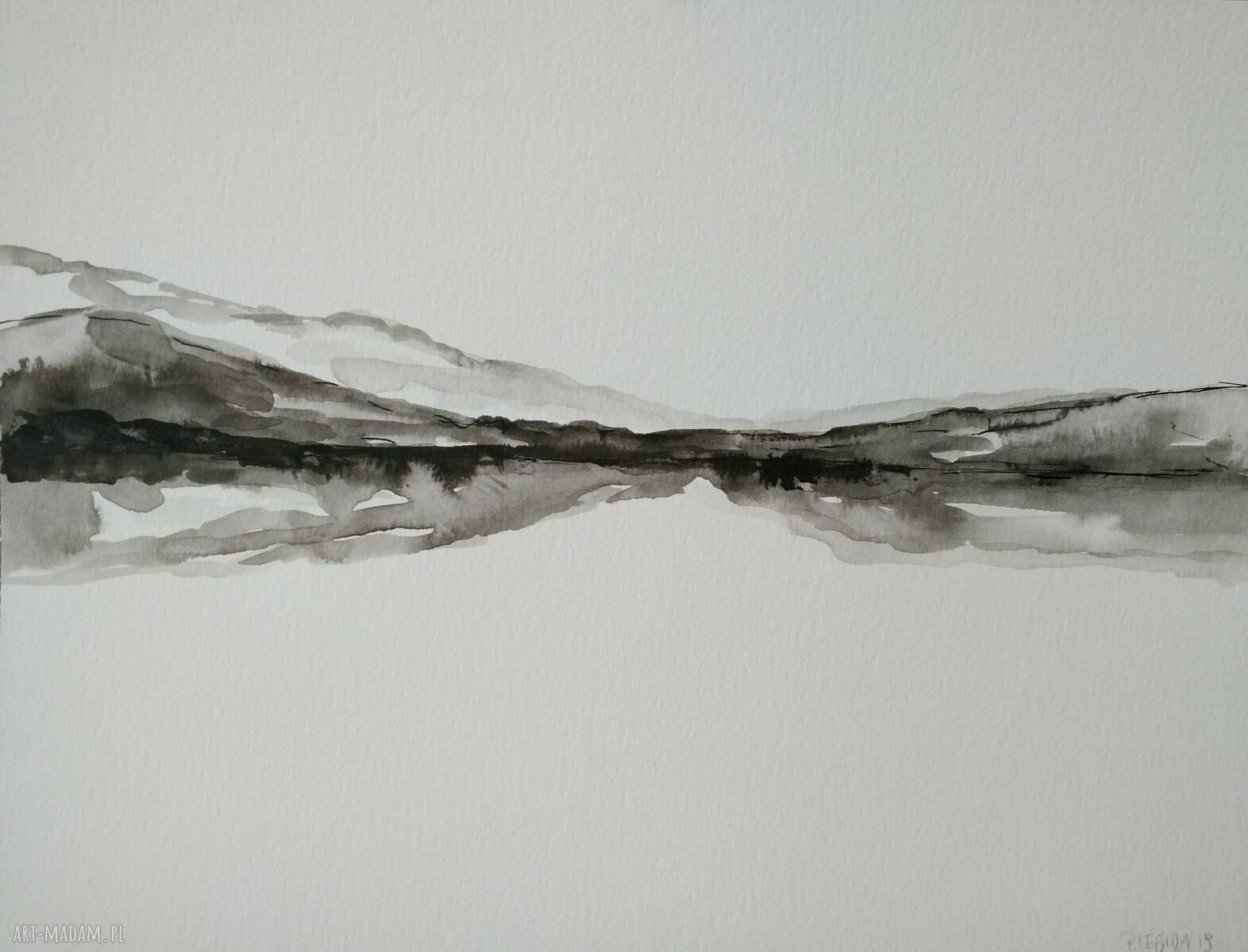 Abstrakcja - akwarela 28,2x21 cm (czarna, szara, biała)