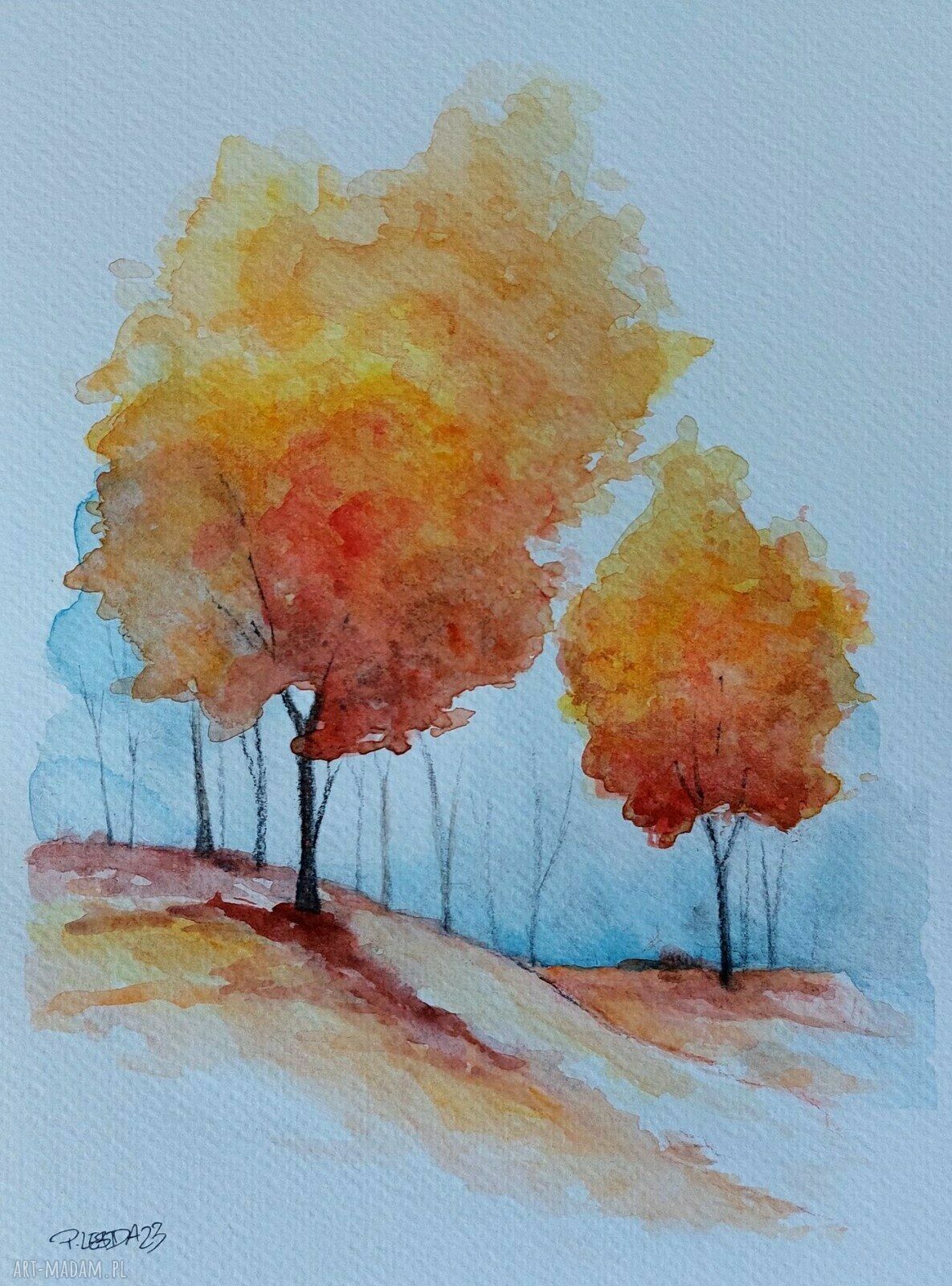 Drzewa - akwarela Pauliny Lebidy 18x24 cm (oryginalny, sygnowany obraz)
