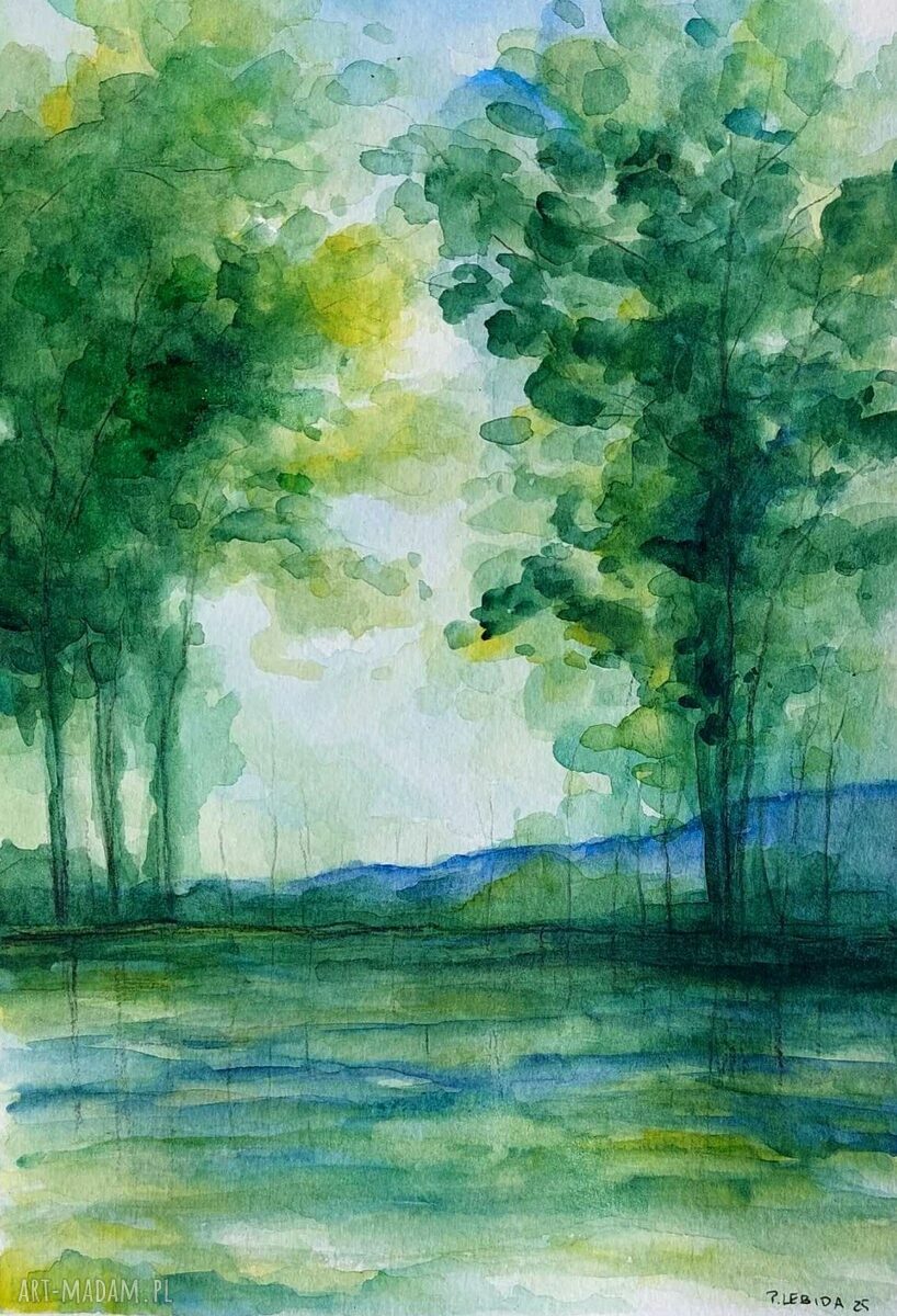 Oryginalna akwarela „Drzewa” 25x18 cm - sygnowana praca Pauliny Lebidy
