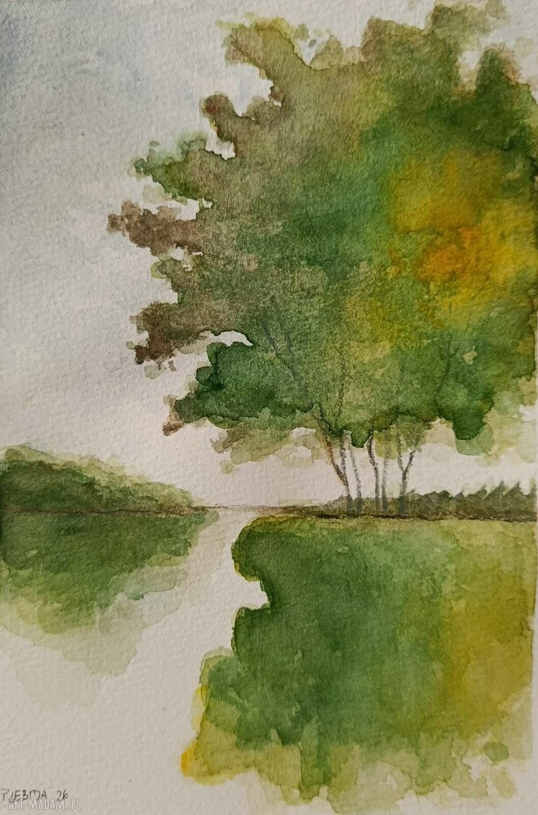 Oryginalna akwarela Drzewa w formacie A5