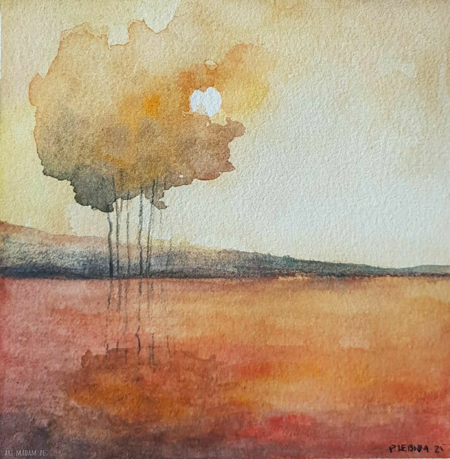 Akwarela „Drzewa” 15x15 cm - Paulina Lebida