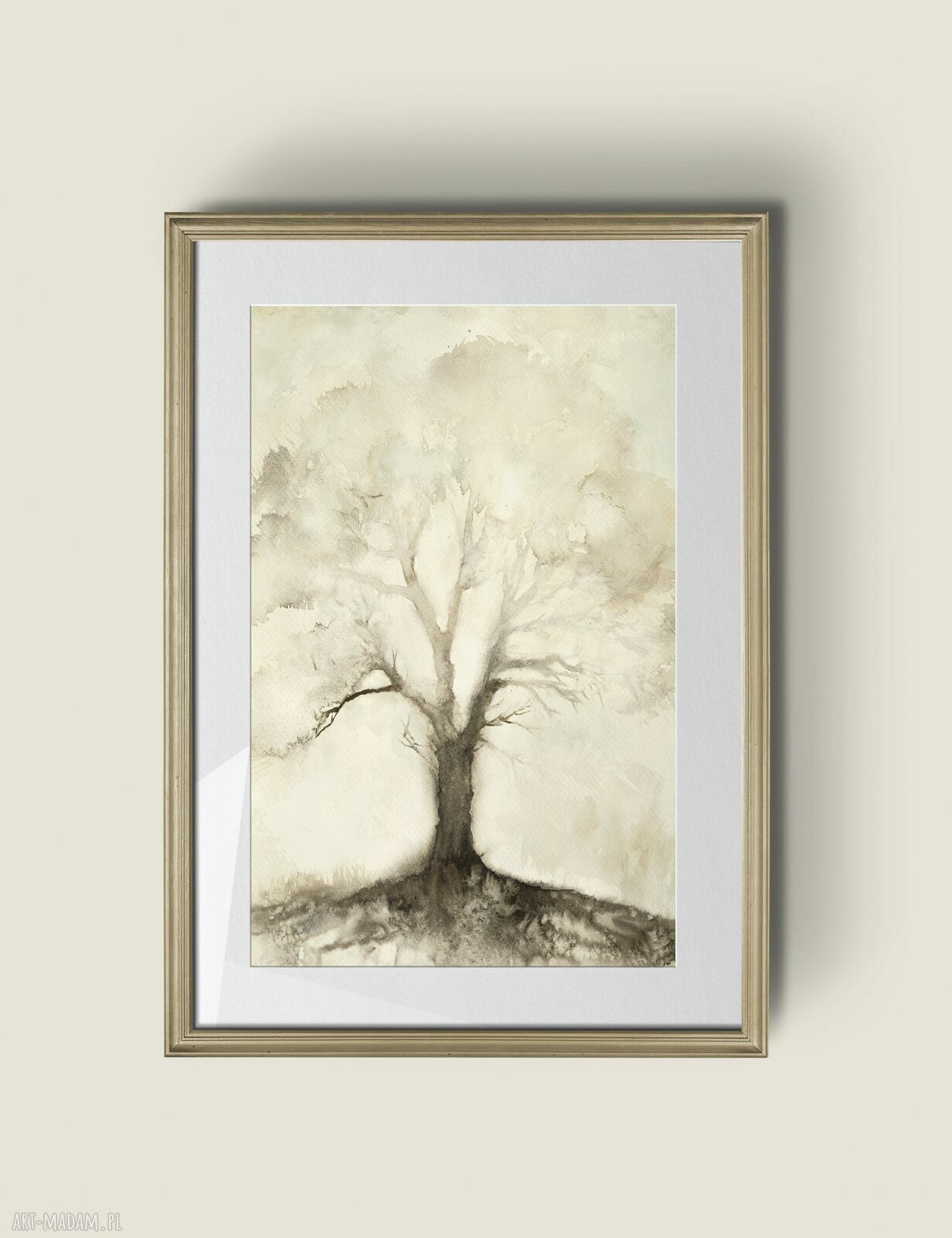 Akwarela „Drzewo Życia” - ręcznie malowany obraz dla nauczyciela, passe-partout 40 x 50 cm