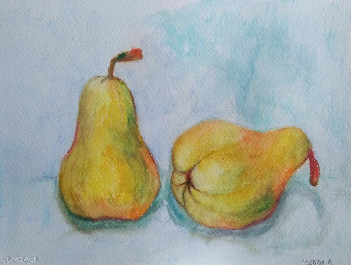 Gruszki - ręcznie malowana akwarela 18x24 cm w technice mieszanej