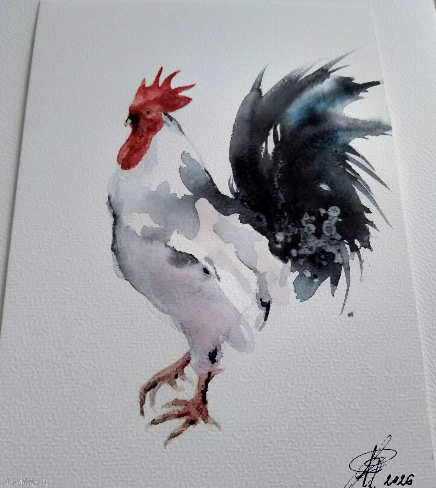 Kogut - akwarela w stylu rustykalnym na Wielkanoc (15x21 cm)