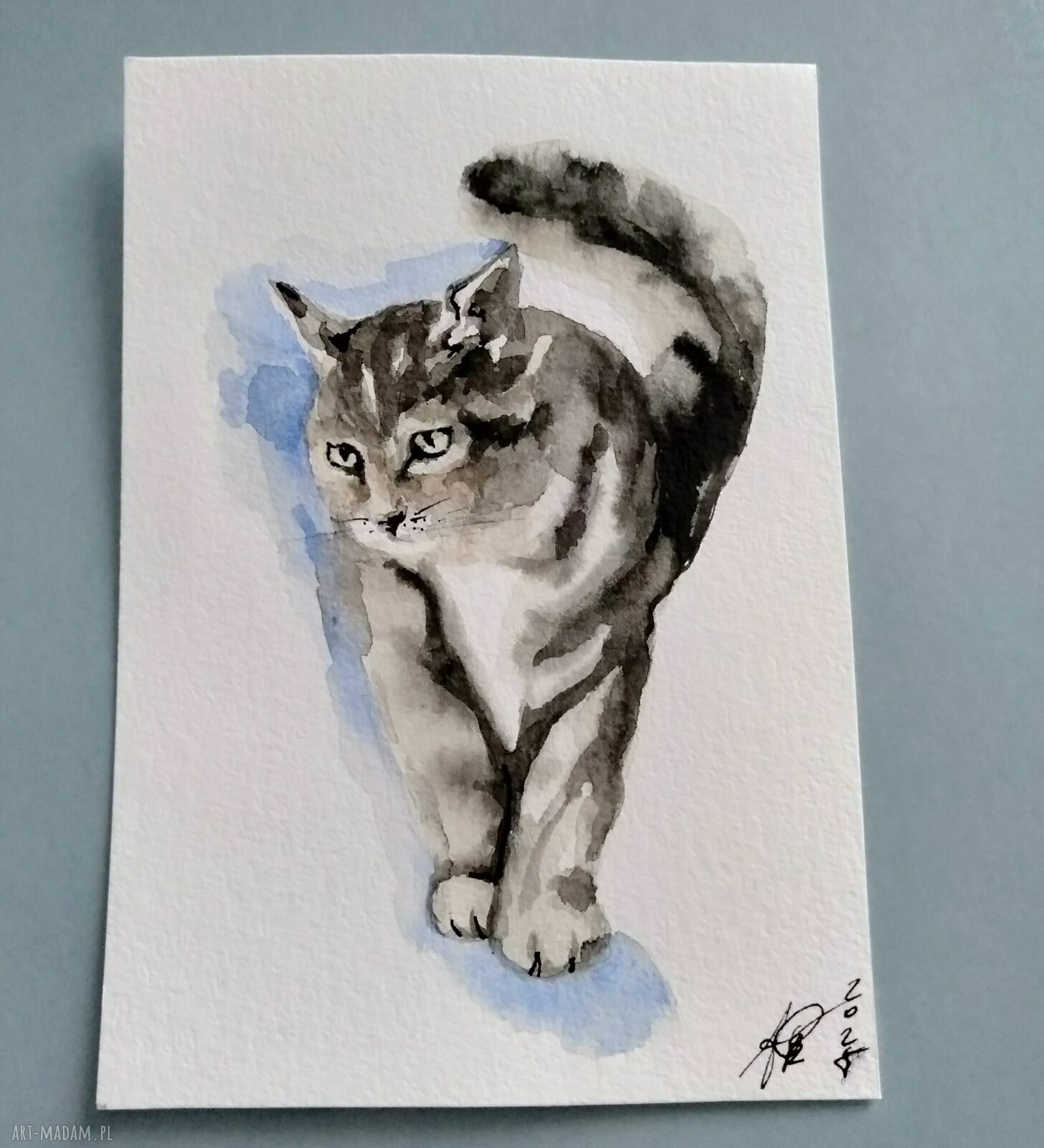 Kot. Akwarela - ręcznie malowana dekoracja ścian 10,5 x 15 cm