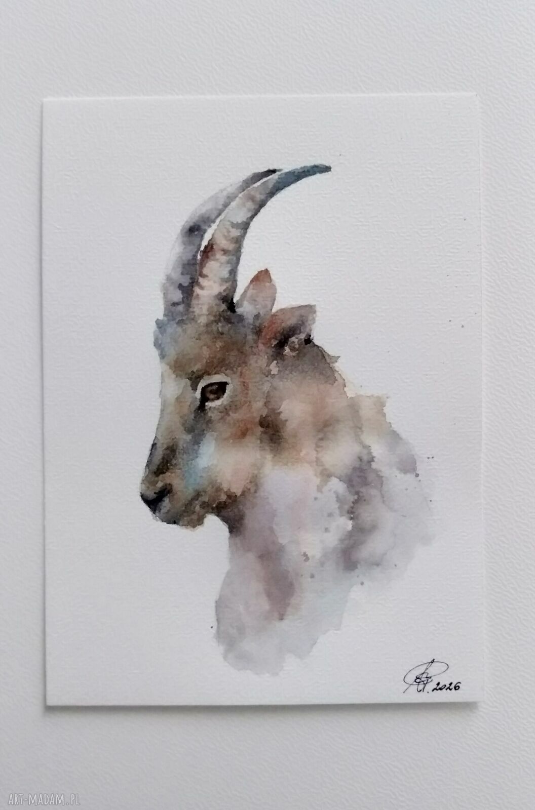 Kozioł - akwarela w stylu rustykalnym (15x21 cm)