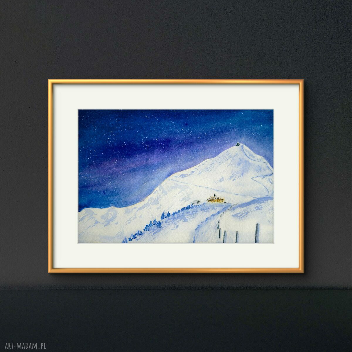 Akwarela Królewna Śnieżka - Karkonosze, ręcznie malowany pejzaż 18x26 cm