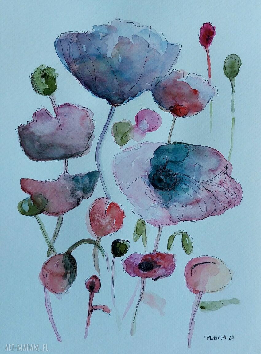 Ręcznie malana akwarela „Kwiaty” 24x18 cm