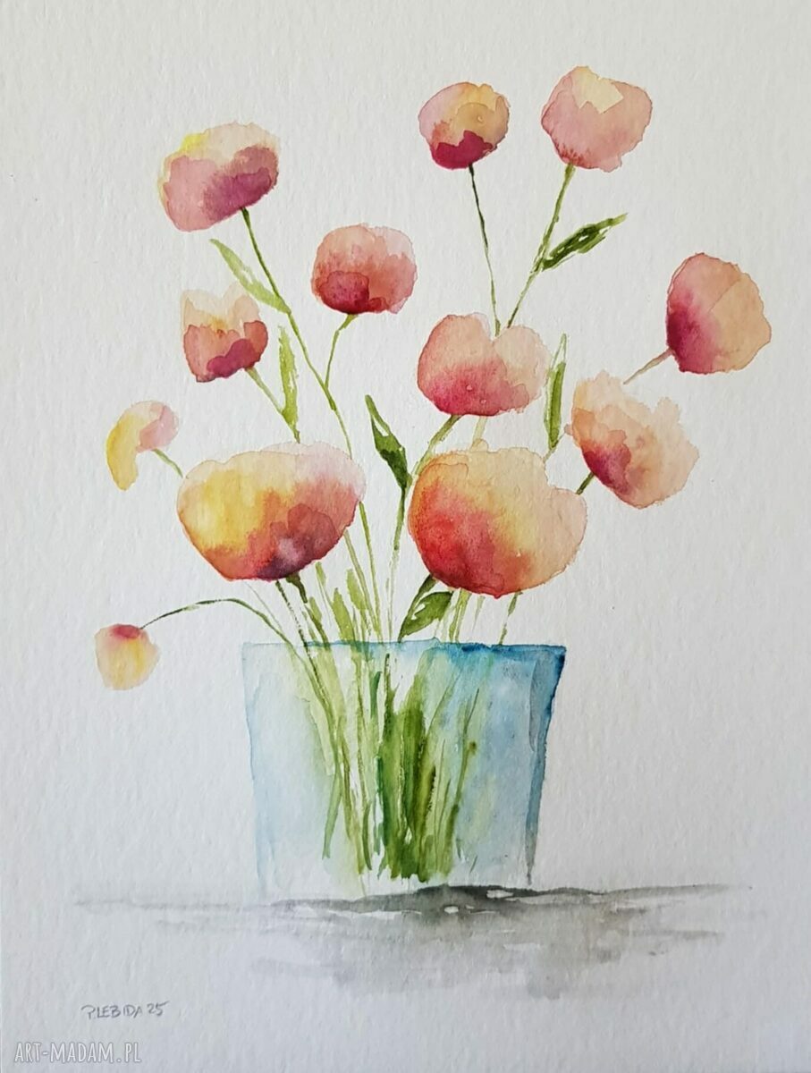 Kwiaty - oryginalna akwarela formatu 32/24 cm