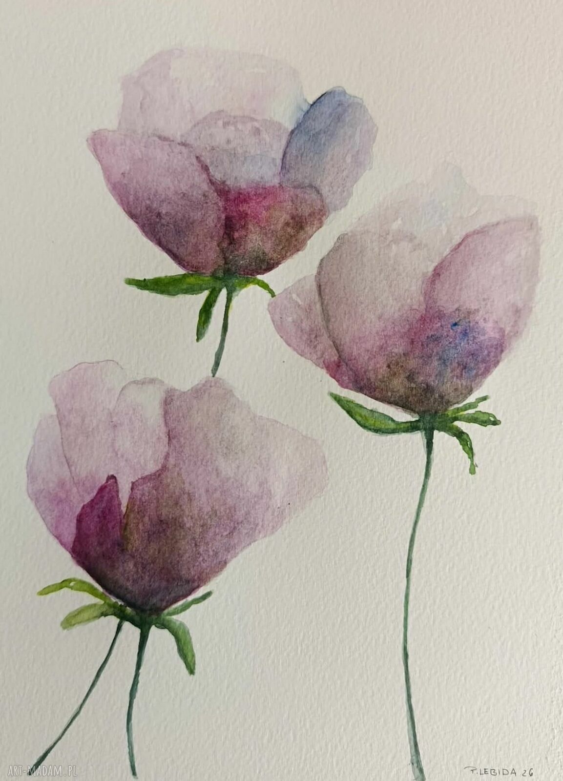 Oryginalna akwarela "Kwiaty" 25x18 cm - ręcznie malowana, sygnowana, bez ramy