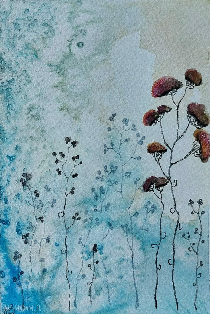 ŁĄKA - akwarela z kredkami Paulina Lebida (12,5 x 18 cm)