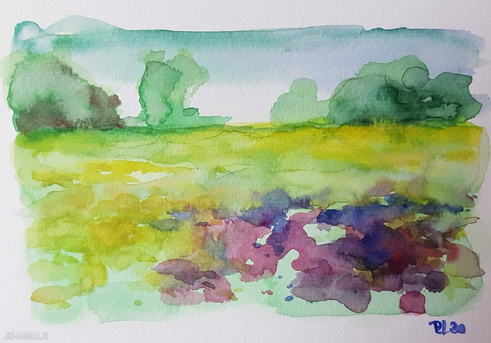 Łąka - akwarela ręcznie malowana na papierze 300 g/m2 (12,5x18 cm)
