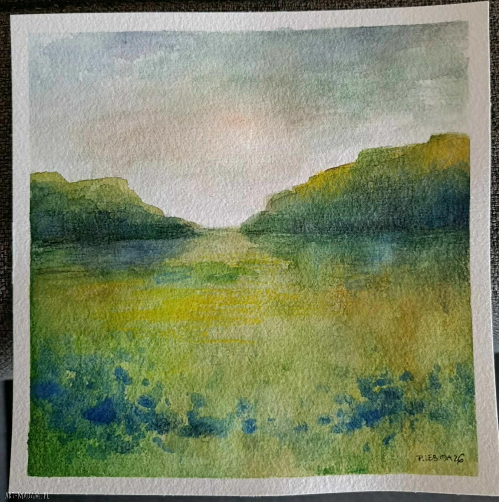 Łąka - sygnowana akwarela 20 x 20 cm