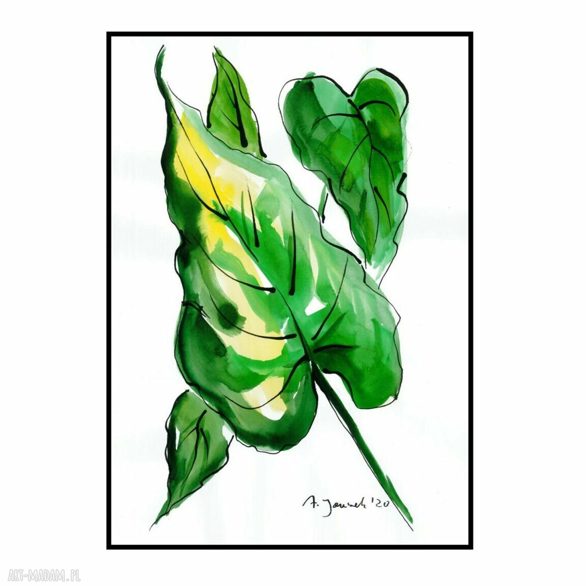 Akwarela Liście Kalii - ręcznie malowana 2 x 30 x 42 cm