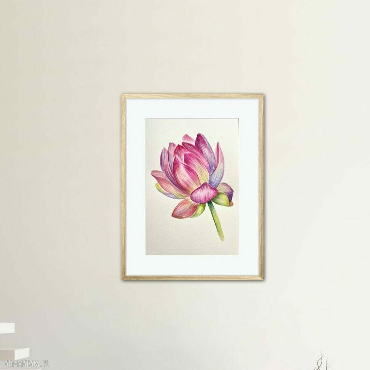 Akwarela Łotos - botaniczny minimalizm na papierze 25x18, bez ramki