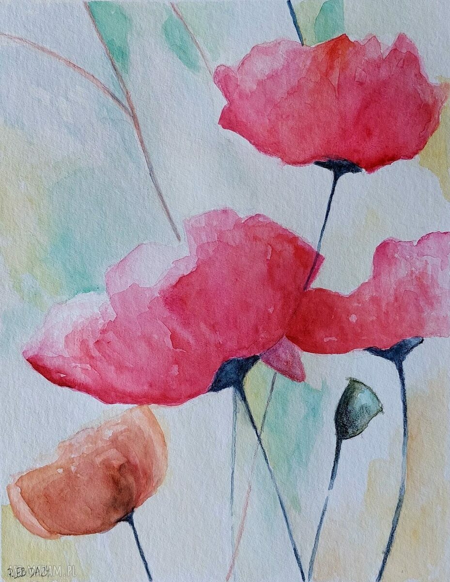 Oryginalna akwarela „Maki” 24 x 30 cm - ręcznie malowany obraz