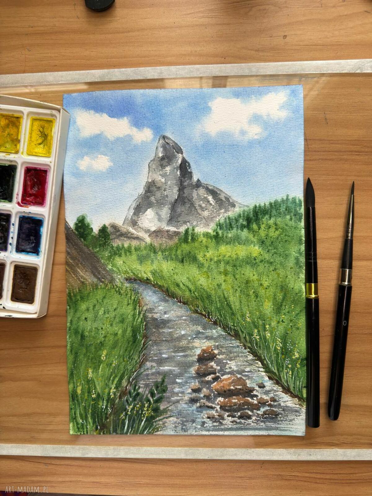 Akwarela Matterhorn 18x26 - ręcznie malowany pejzaż górski (A4)