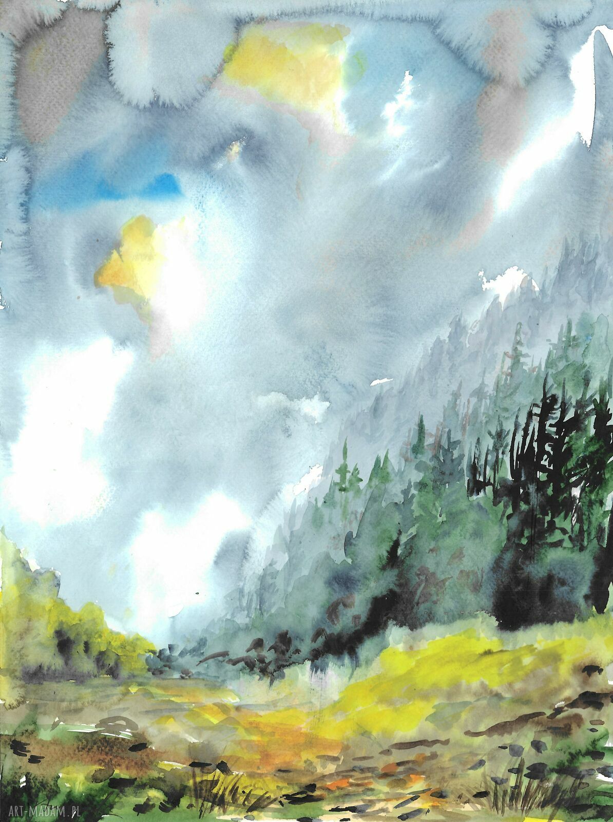Akwarela "Mgliste" - 40 cm x 30 cm, malowana ręcznie