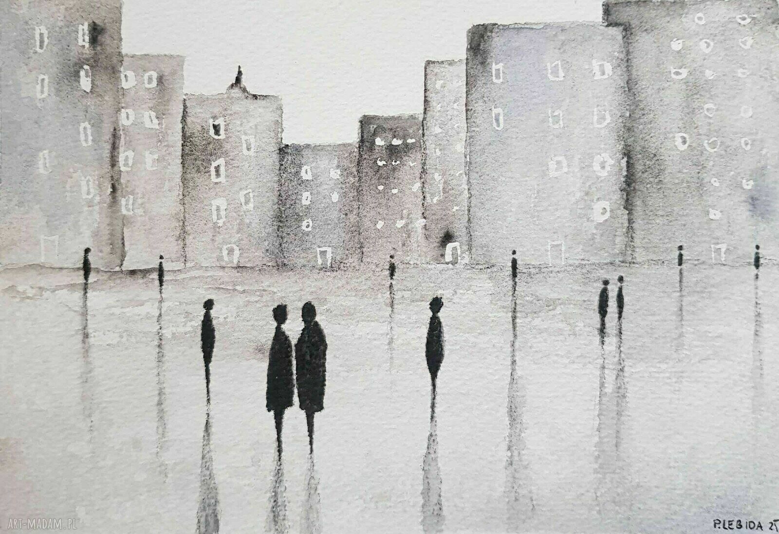 Oryginalna akwarela „Miasto” w formacie A5 - Paulina Lebida