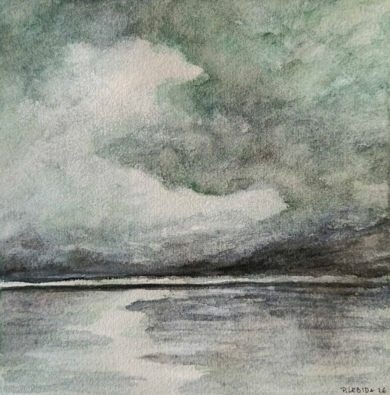 Morze - akwarela w formacie 20x20 cm (kwadrat)