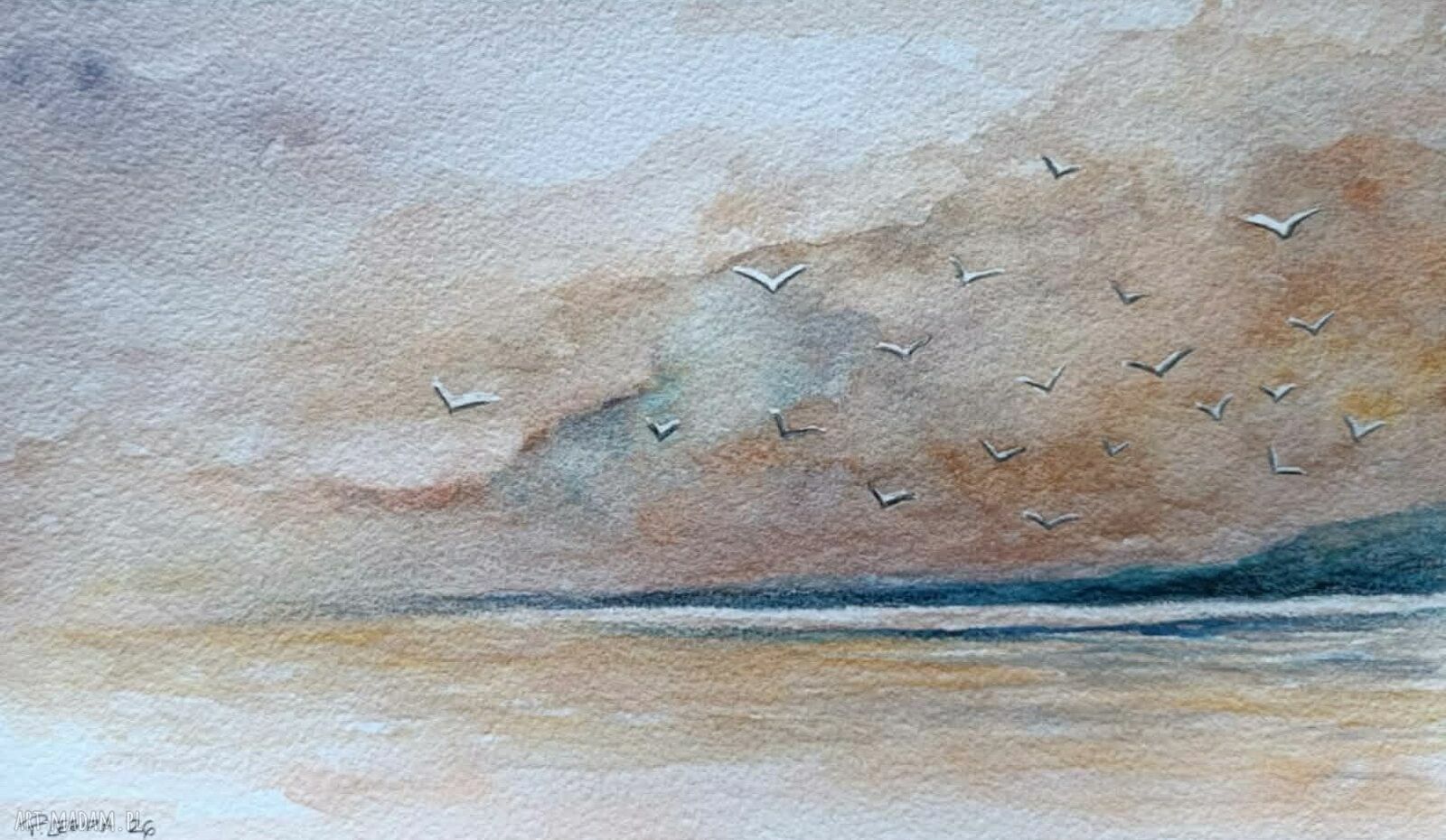 Morze - akwarela 15x25 cm, sygnowana, bez ramy