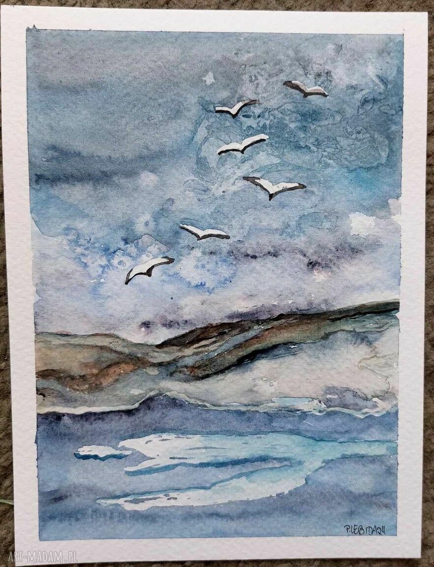 Morze - sygnowana akwarela 13,5x18 cm (Rembrandt na papierze 300 g/m2)