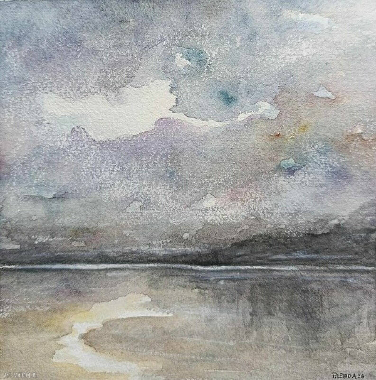 Morze - oryginalna akwarela 20x20 cm (kwadrat) Paulina Lebida, bez ramy