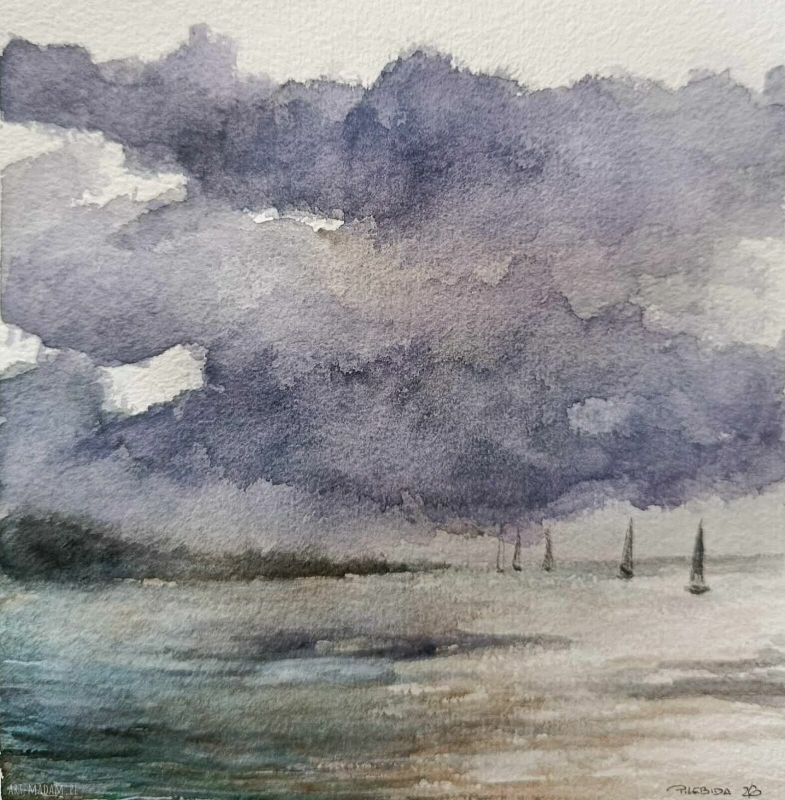 Morze - oryginalna akwarela 20x20 cm