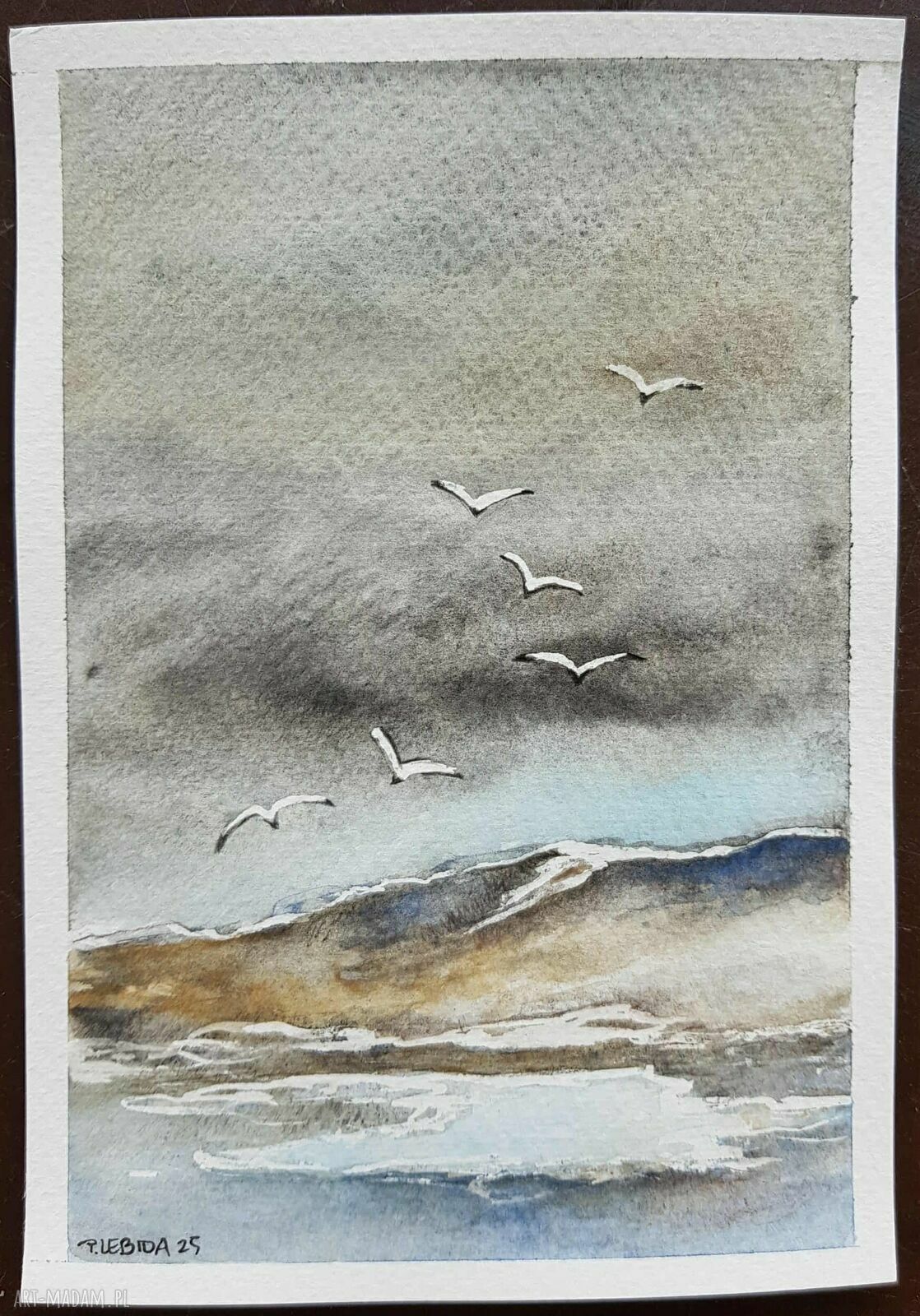 Oryginalna akwarela „Morze” 18 x 12,5 cm - bez oprawy