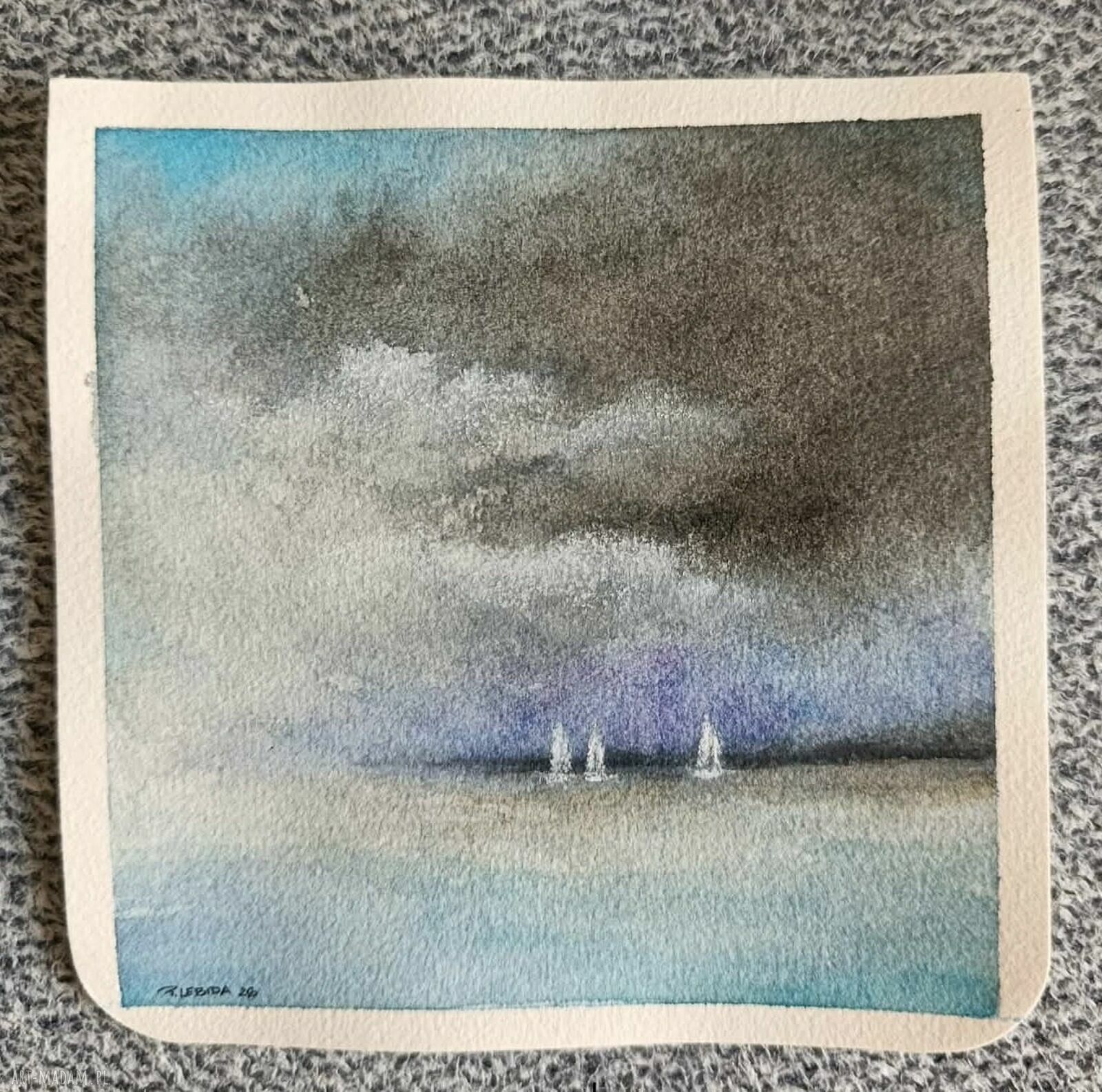 Oryginalna akwarela „Morze” 15x15 cm (bez ramy) - Paulina Lebida