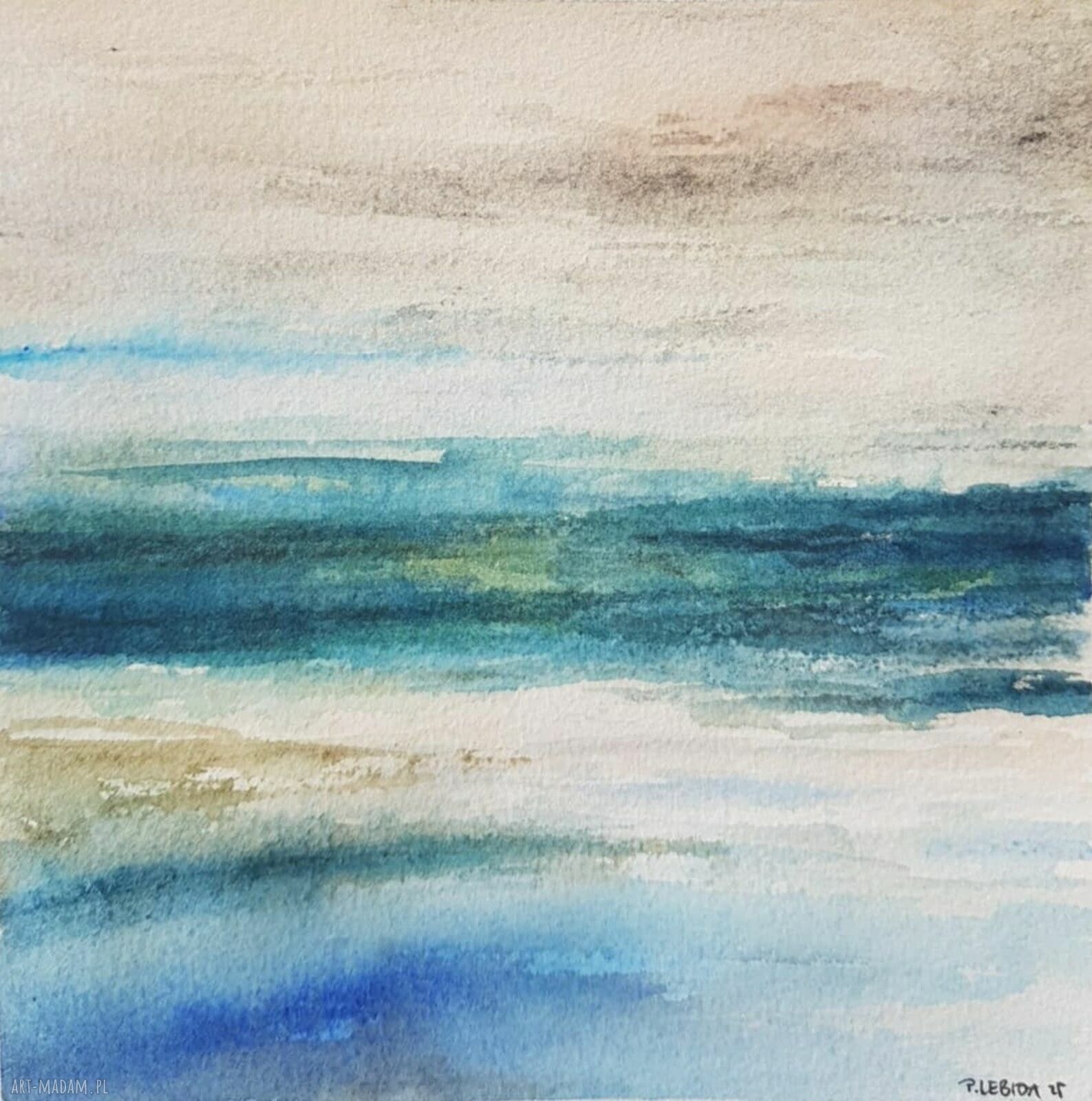 Morze - kwadratowa akwarela 15x15 cm