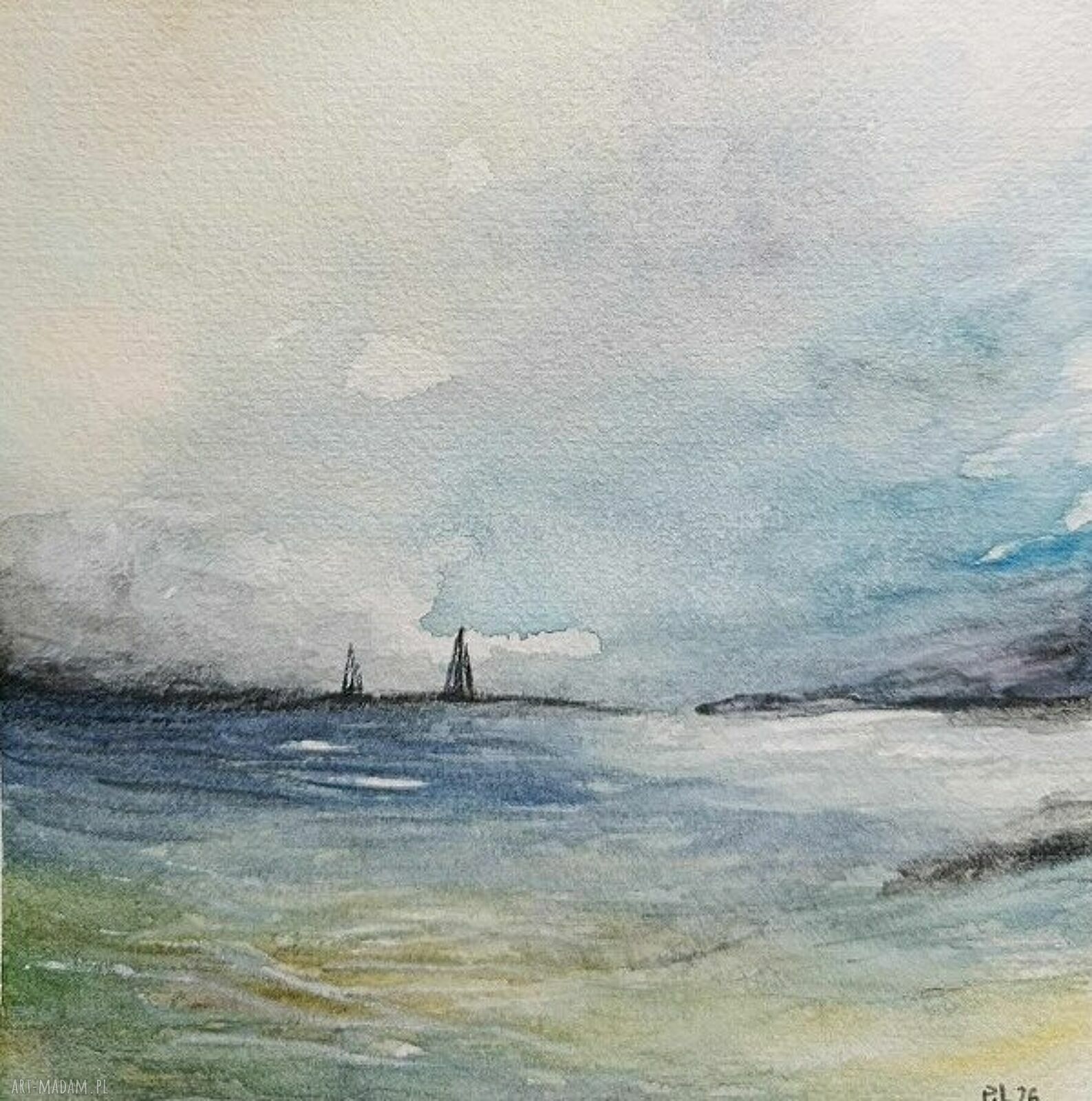 Na morzu - oryginalna akwarela w formacie 20x20 cm