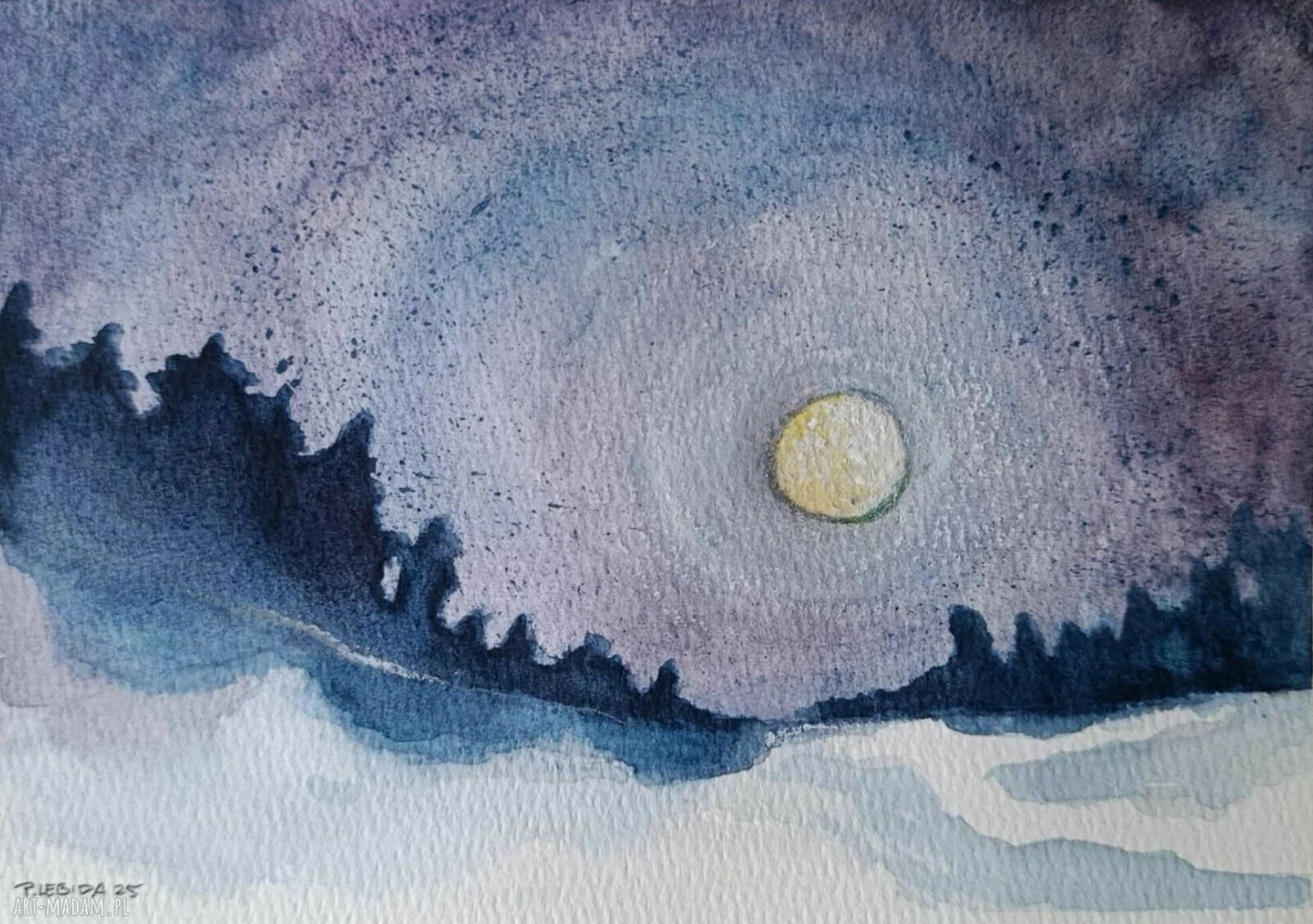 Noc - akwarela w formacie A5 (pejzaż) - Paulina Lebida