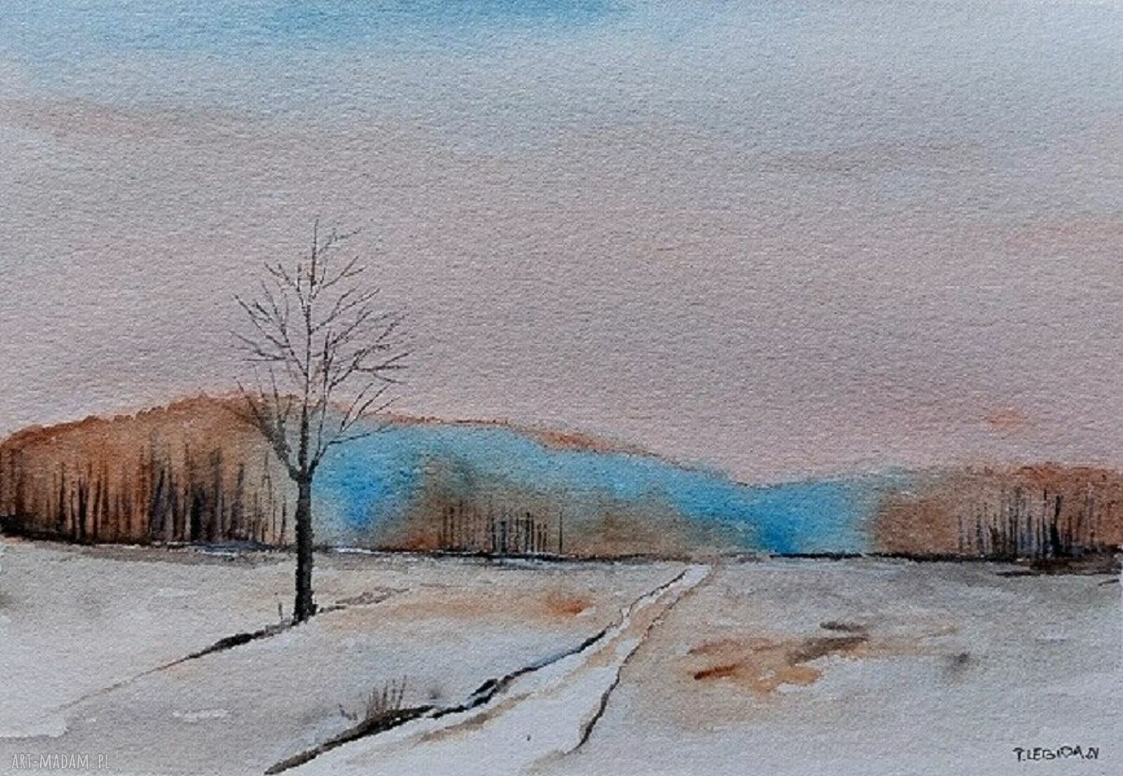 Pejzaż - oryginalna akwarela w formacie A5 (Rembrandt), sygnowany obraz