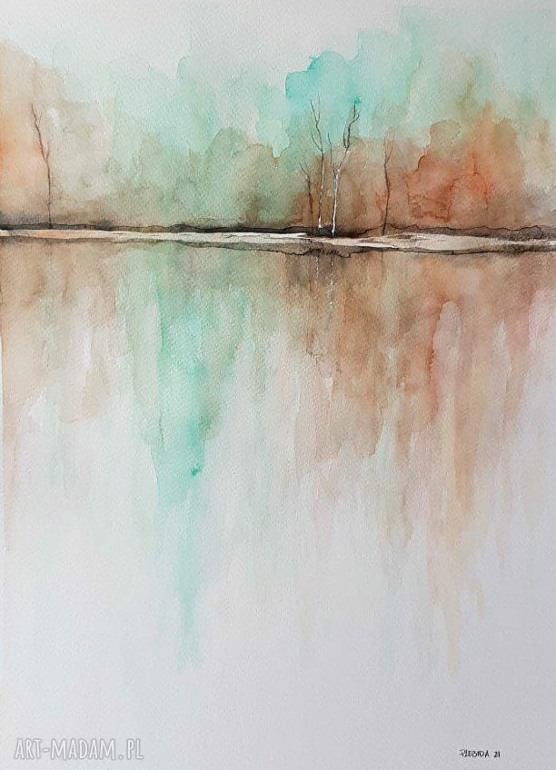 Pejzaż akwarela 30 x 40 cm - oryginalny, sygnowany obraz ręcznie malowany