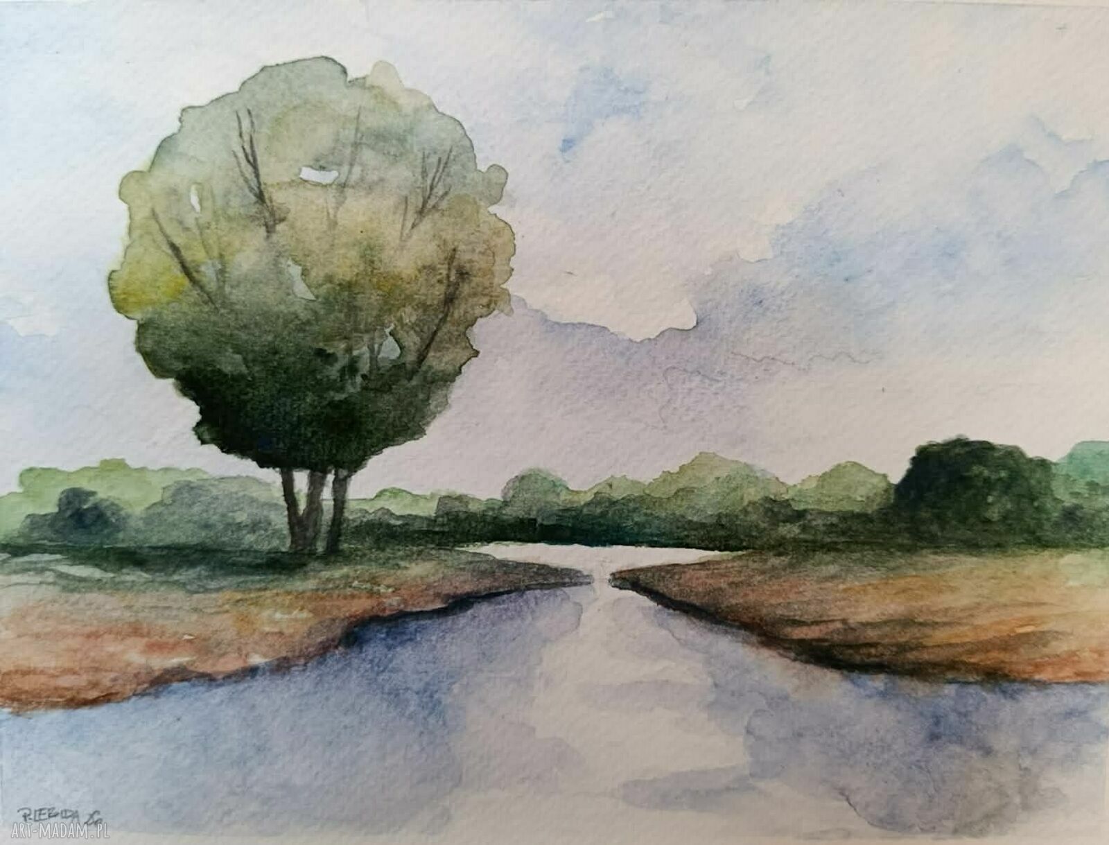 Pejzaż w akwareli 18 x 24 cm - oryginalna praca Pauliny Lebidy
