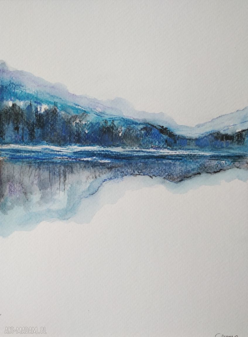 Pejzaż akwarela 18x24 cm - tusz, akwarela i kredki