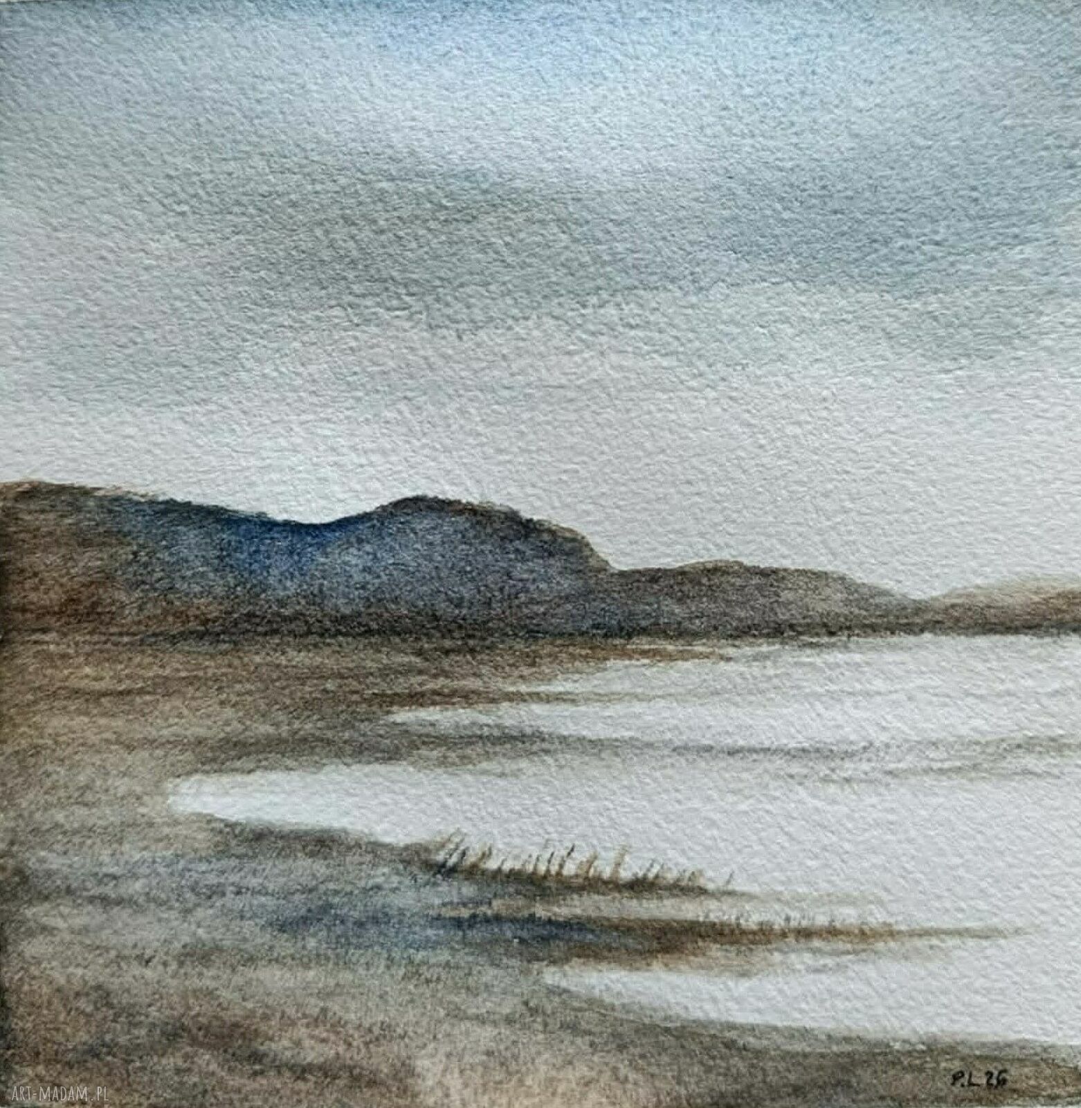 Pejzaż akwarela formatu 15x15 cm